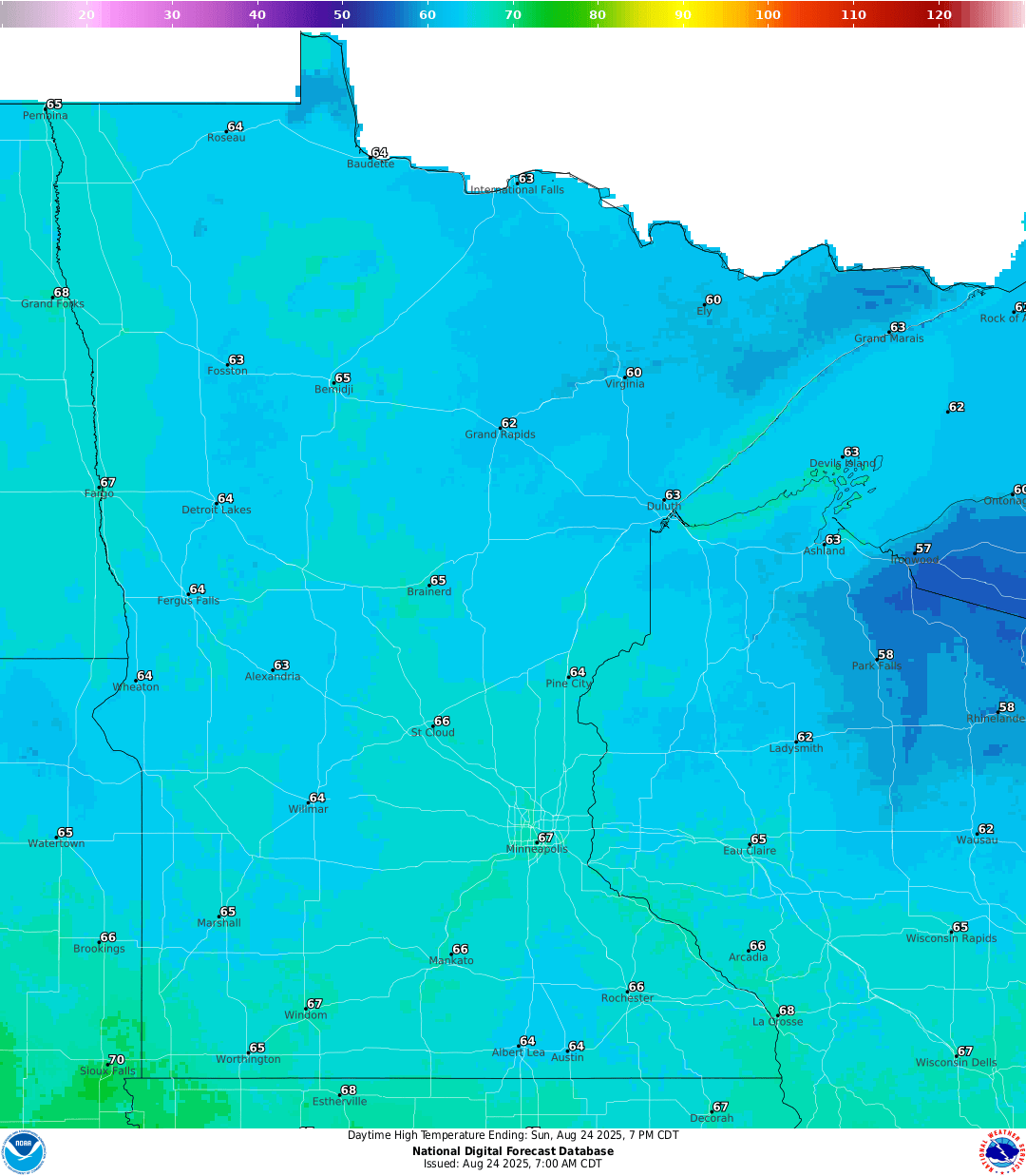 Highs for Sunday