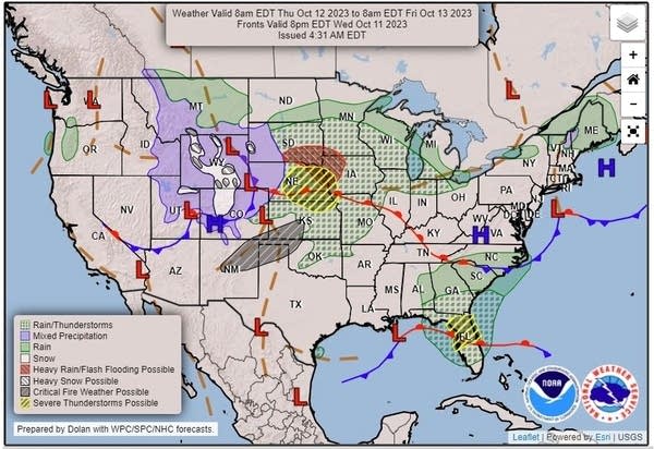 Forecast weather map for Thursday