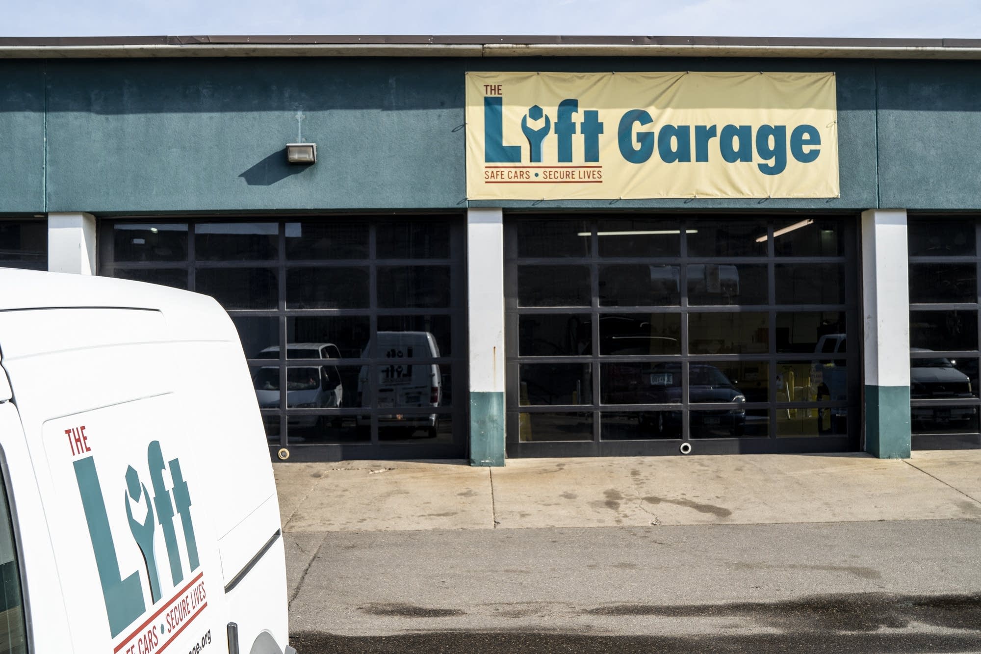 The Lift Garage van sits in the parking lot in Minneapolis.