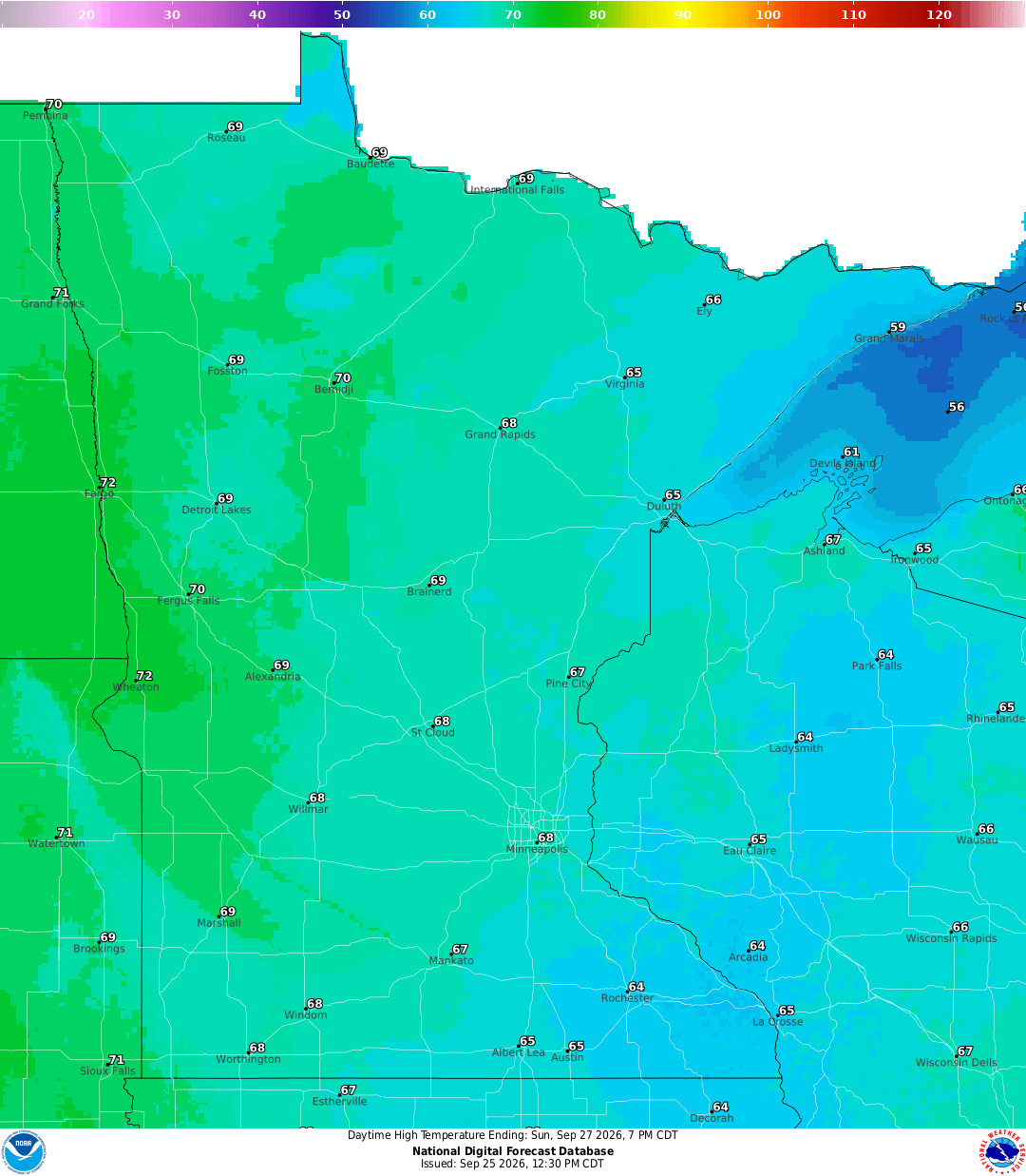 Highs for Sunday