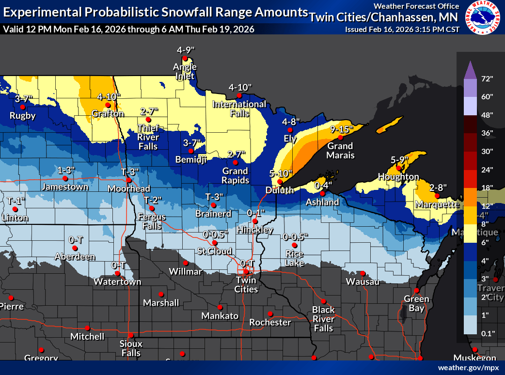 Snowfall projection for Minnesota