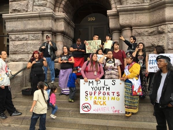 Demonstrators echo N.D. pipeline protest at Minneapolis City Hall