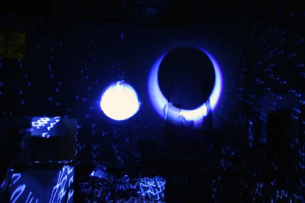 Artist Aaron Dysart runs a trial demonstration of the work, "Celebration," during 2012 Art-A-Whirl in his studio in the Casket Arts Building Carriage House.