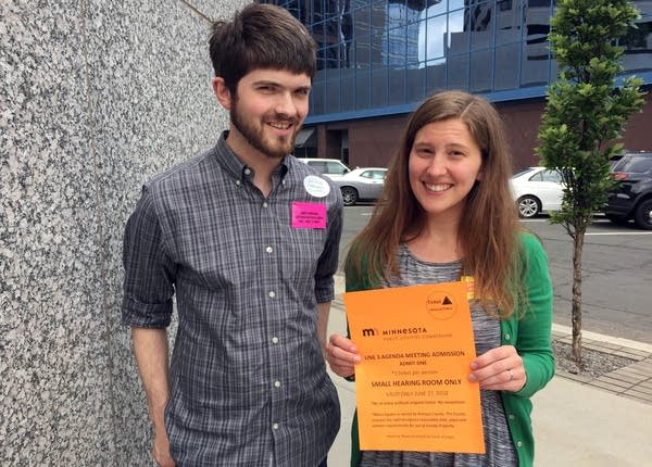 Andy Pearson, staff for MN350, and Natalie Cook, staff for the Sierra Club