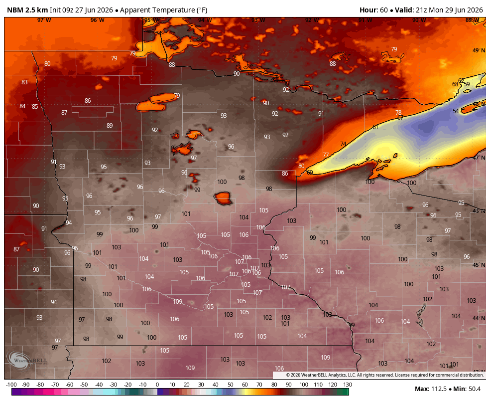 Heat index for Monday afternoon