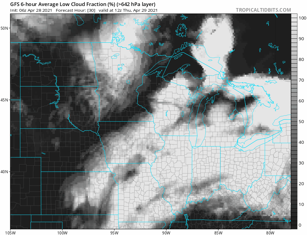 NOAA GFS low cloud output Thursday through Saturday