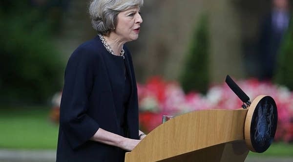 Britain's new Prime Minister Theresa May speaks outside 10 Downing Street in central London on July 13, 2016 on the day she takes office following the formal resignation of David Cameron.