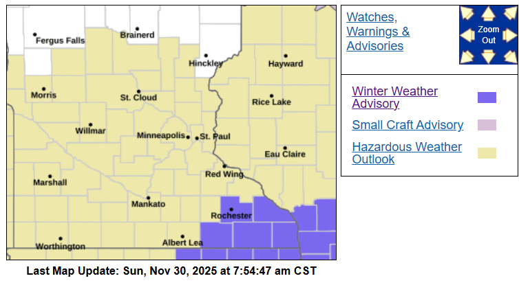 Winter weather advisory until noon Sunday