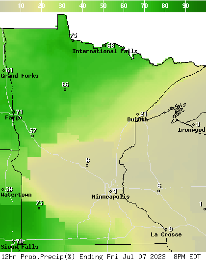 Scattered showers north Friday; spotty weekend chances