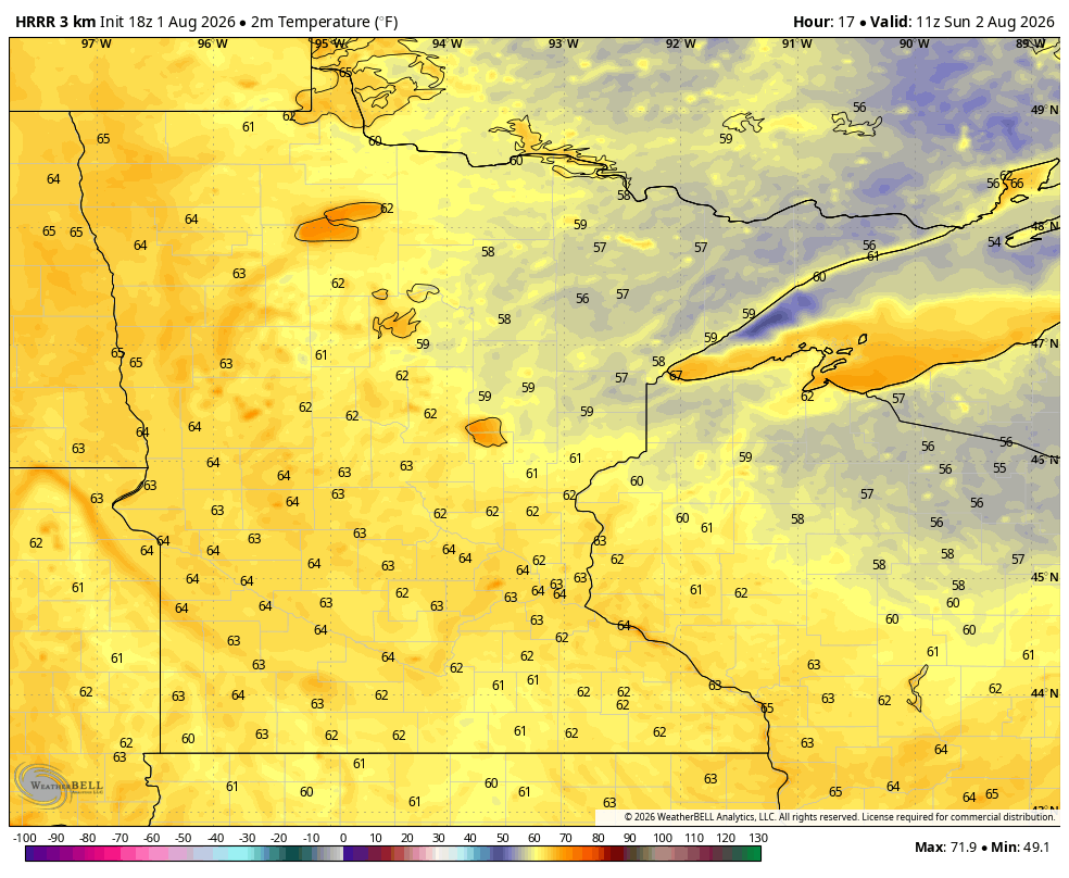Temps for Sunday