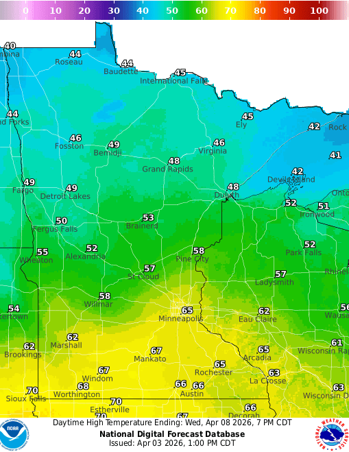 Forecast high temperatures Wednesday