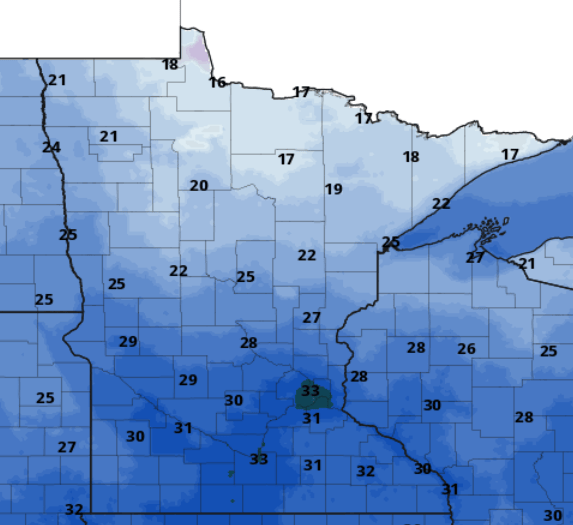 Lows for Saturday night