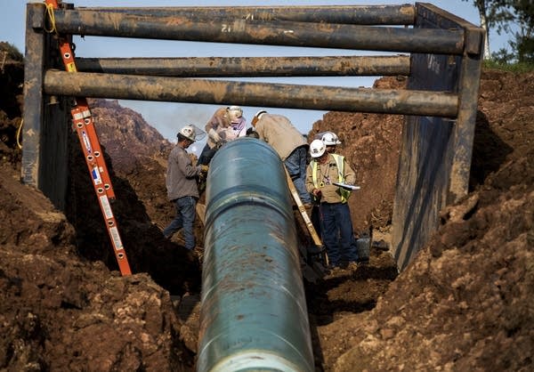 Contractors work on a replacement for Enbridge's Line 3 pipeline.