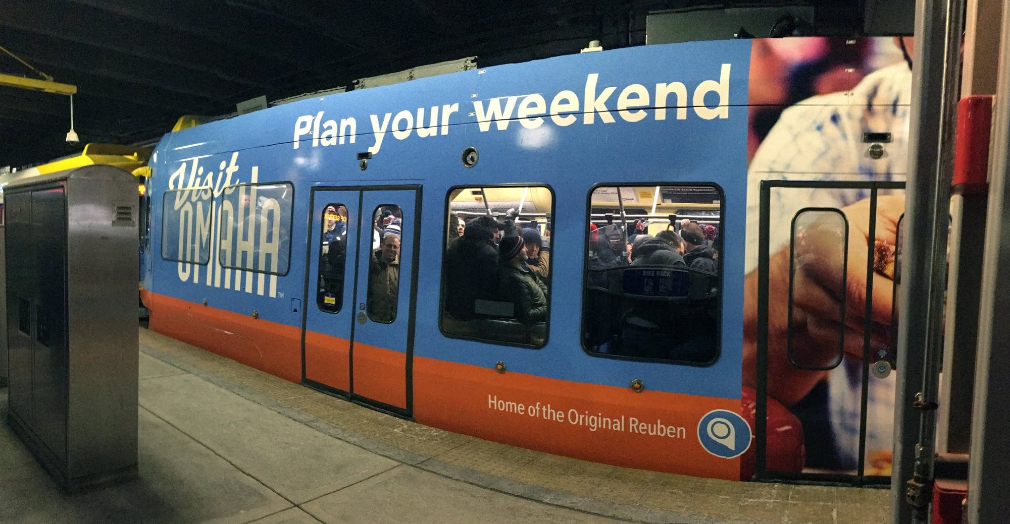 Light rail trains leaving the MOA headed to the stadium were full.