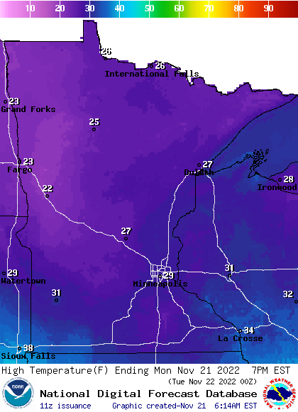Partly cloudy Monday, light snow north Tuesday