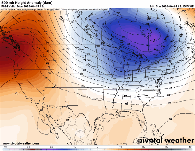 500 mb height anomaly Monday through Friday