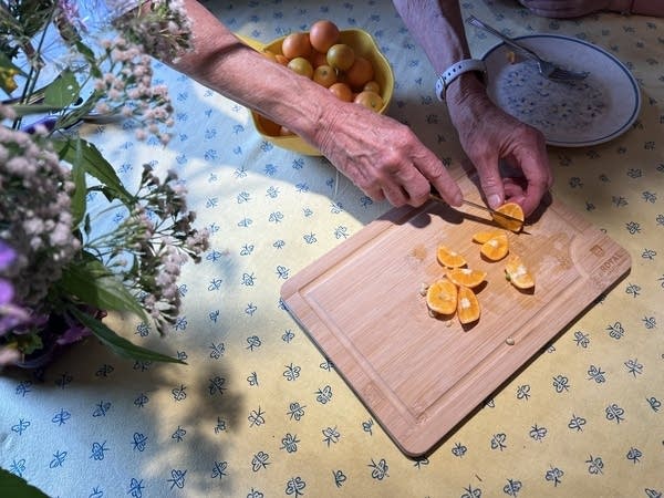 a person slicing calamondin oranges