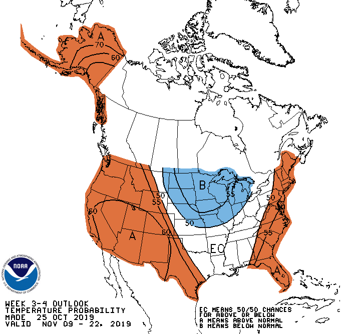 NOAA 3 to 4-week temperature outlook. 