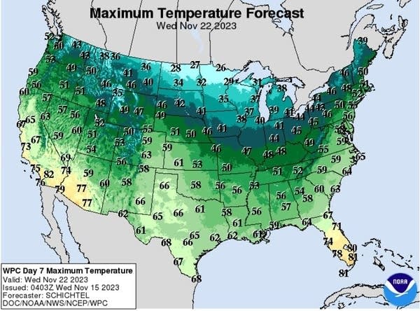 Forecast high temperatures for next Wednesday