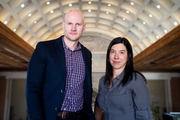 Researchers James Densley and Jillian Peterson stand for a portrait 