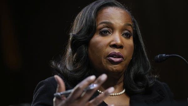 Lisa Cook testifies during a Senate Banking nominations hearing on June 21, 2023 in Washington, DC.