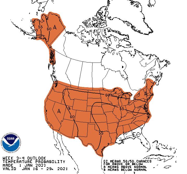 NOAA week 3 and 4 temperature outlook