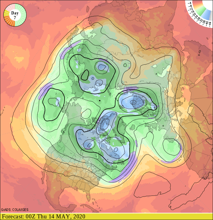 Upper air forecast map for 7 pm May 13
