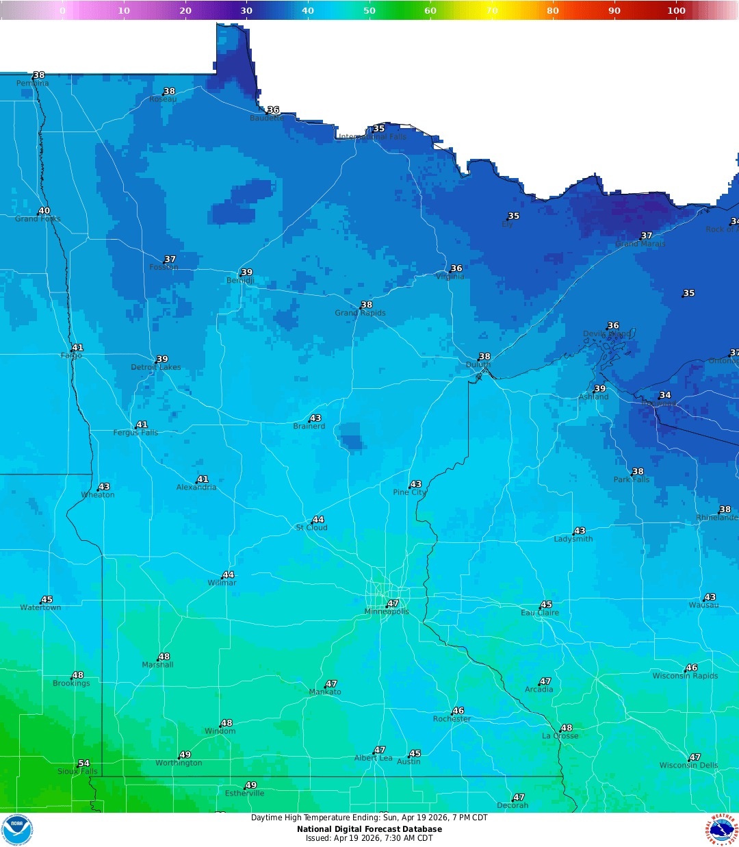 Highs for Sunday