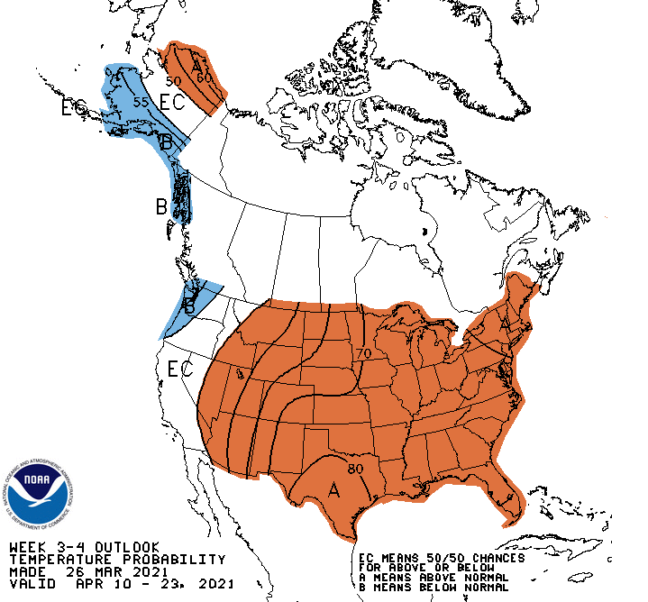 NOAA week 3 and 4 temperature outlook
