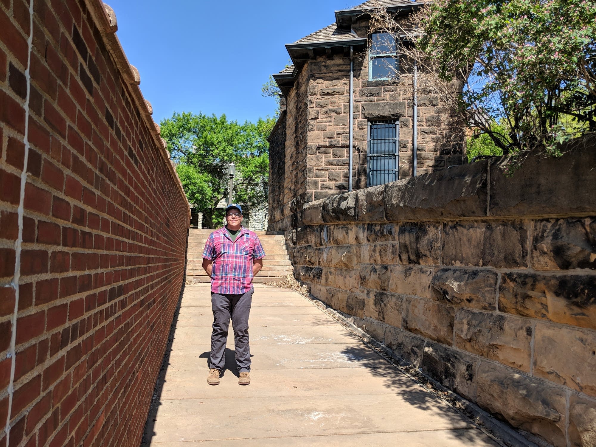 Urban geographer Bill Lindeke stands on the J.J. Hill steps.
