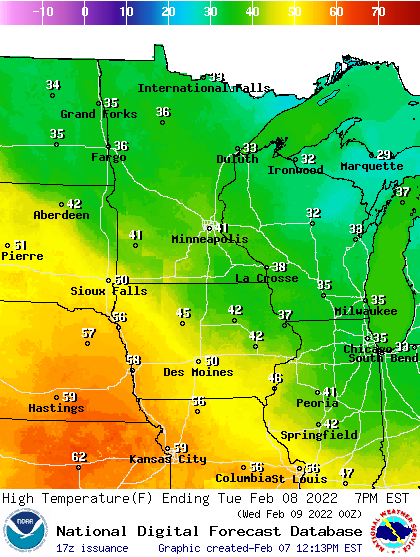 Highs Tuesday PM
