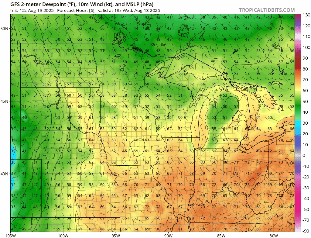 NOAA GFS dew point output