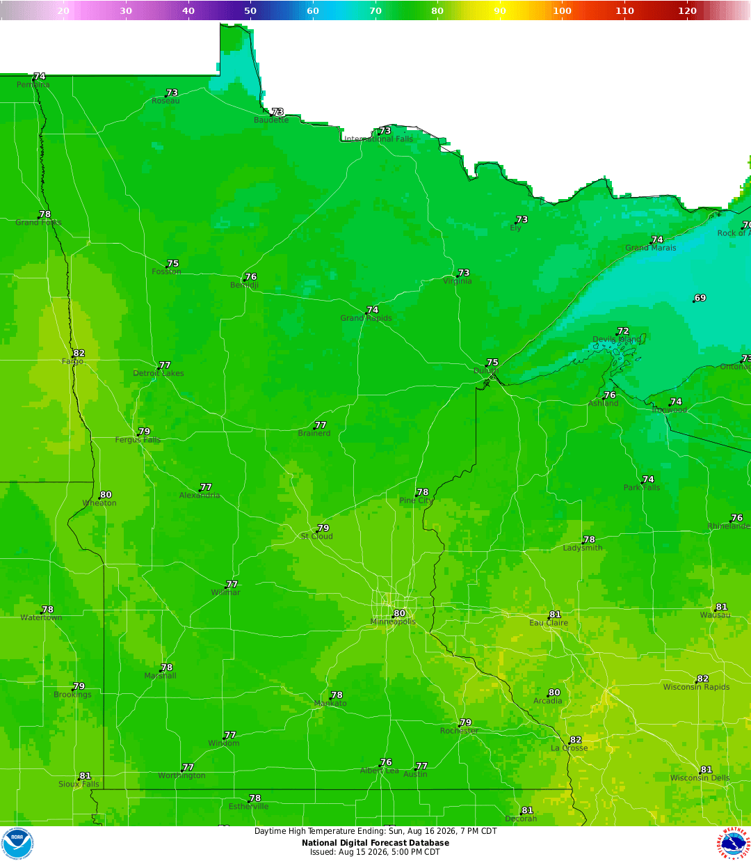 Highs for Sunday