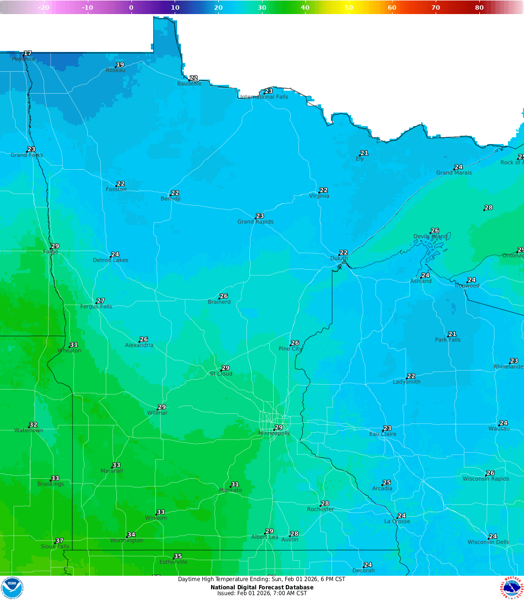 Highs for Sunday