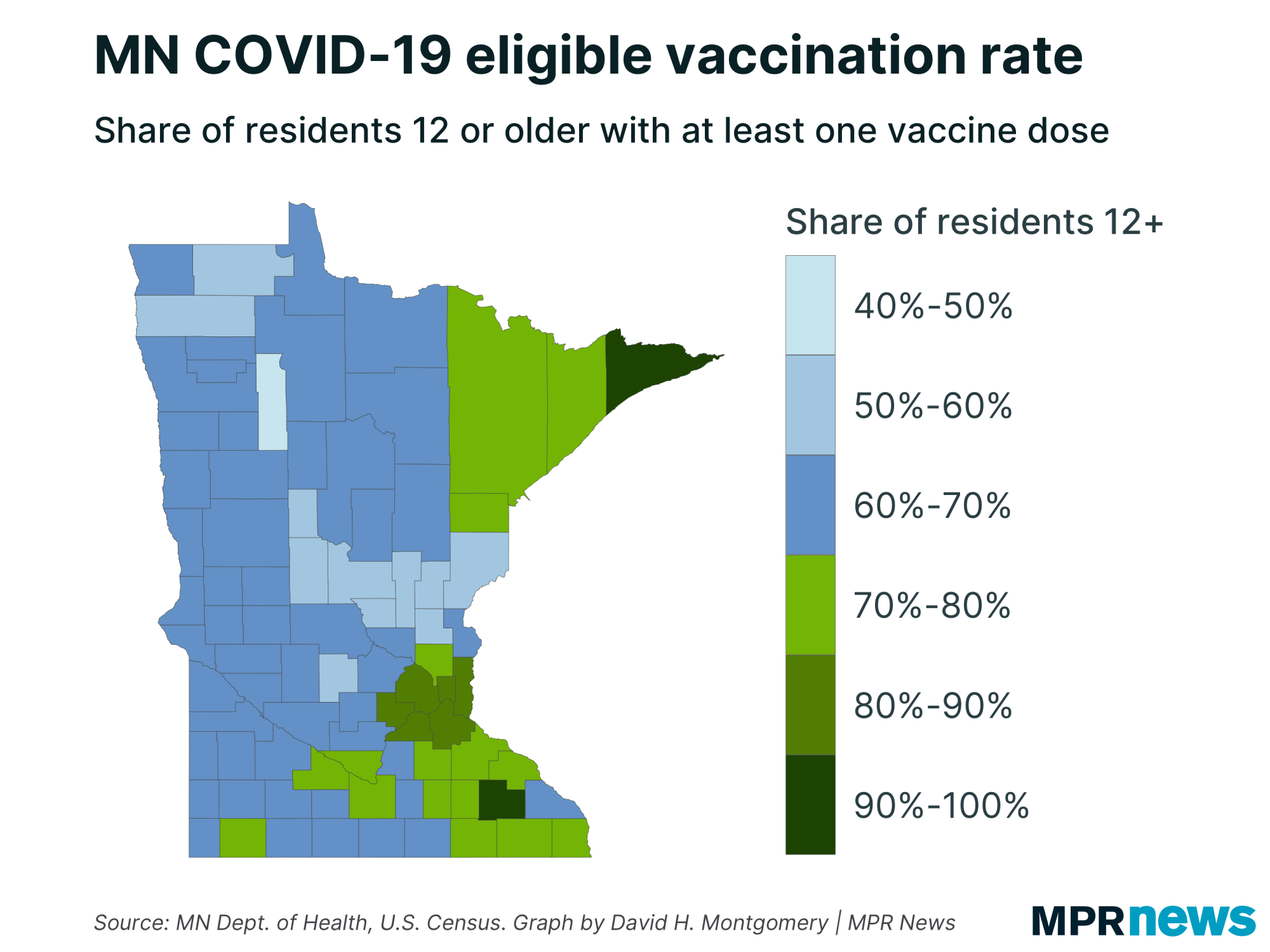 Map of Minnesota COVID-19 eligible vaccination rate