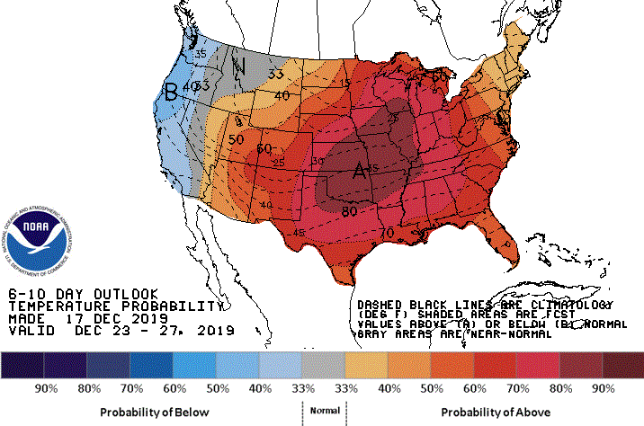 6-10 day temperature outlook for Christmas week