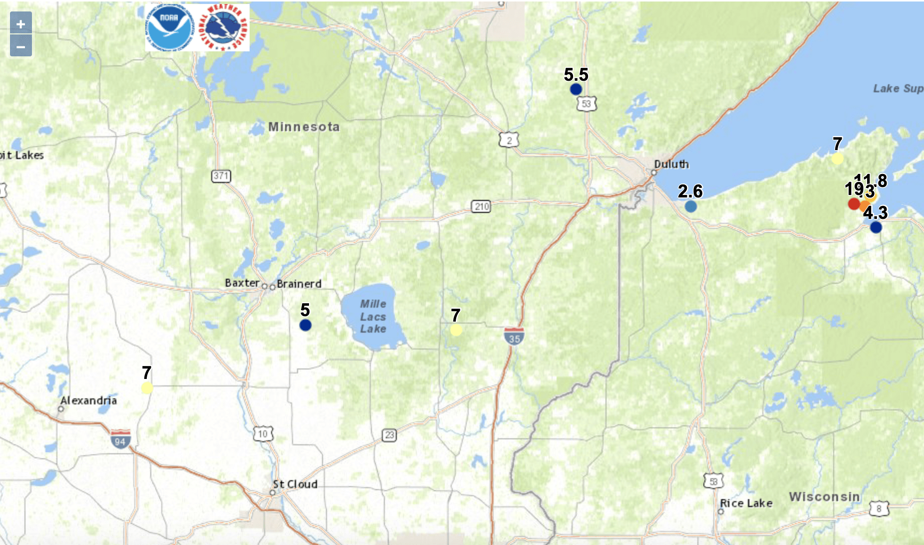 snow totals 3pm