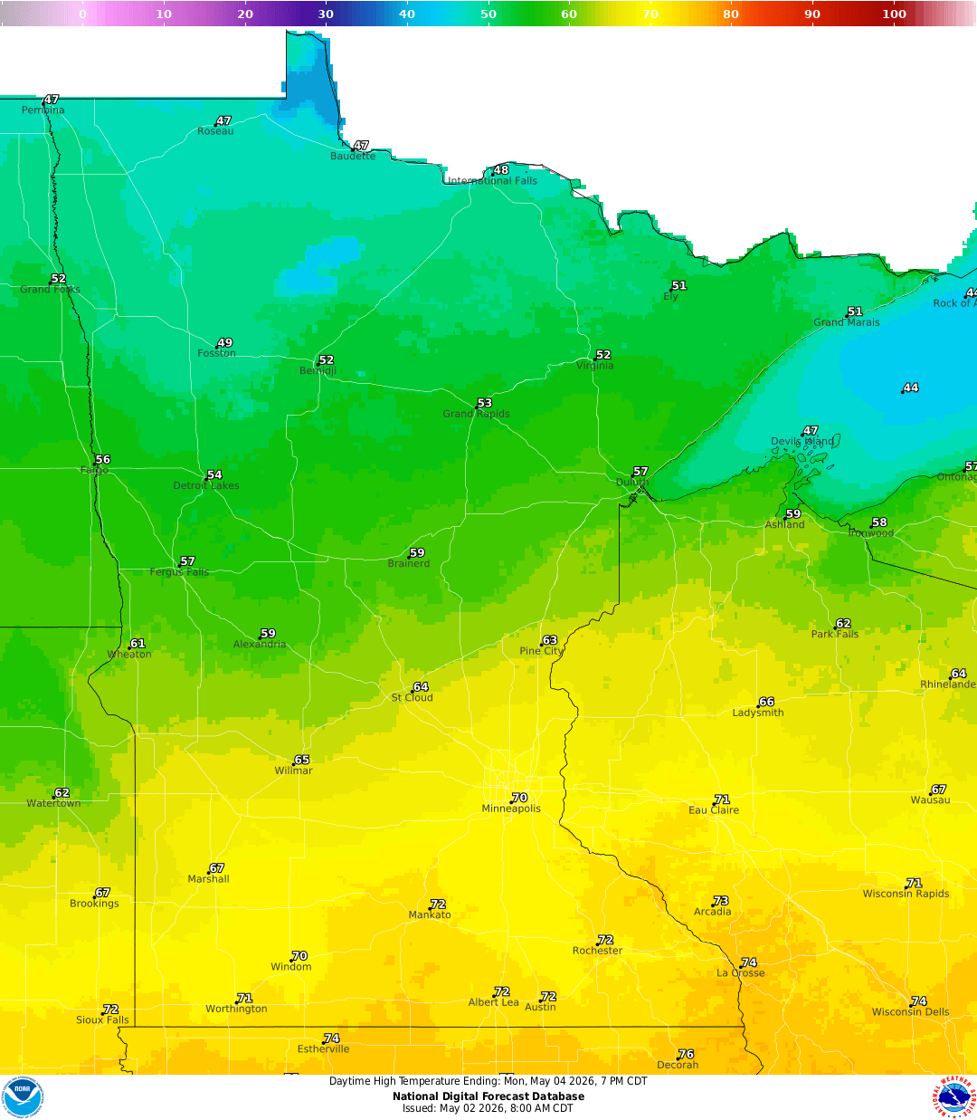 Highs for Monday