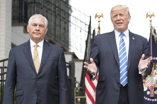 President Trump speaks to the press with Secretary of State Rex Tillerson.