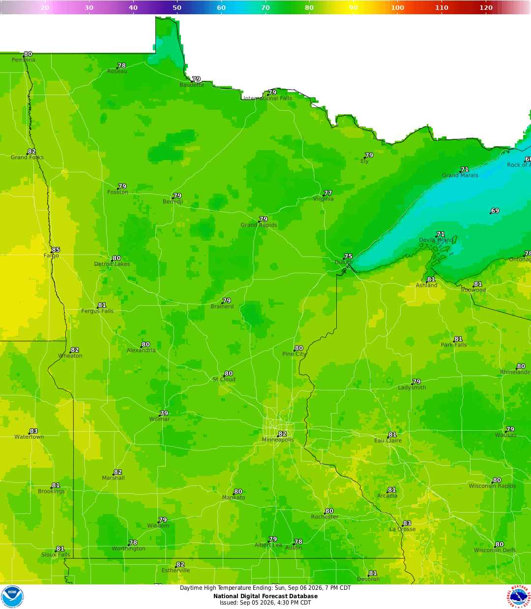 Highs for Sunday