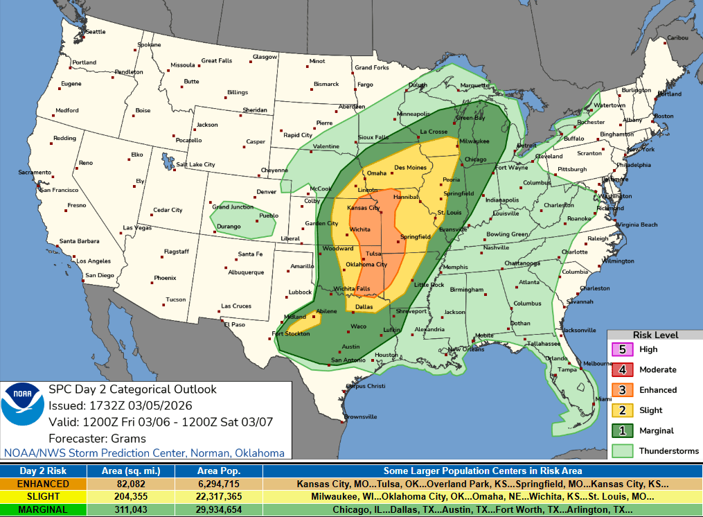 Severe weather risk areas