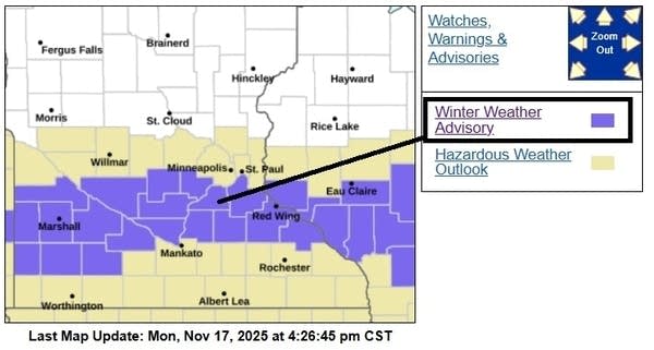 Sloppy snow possible across southern Minnesota
