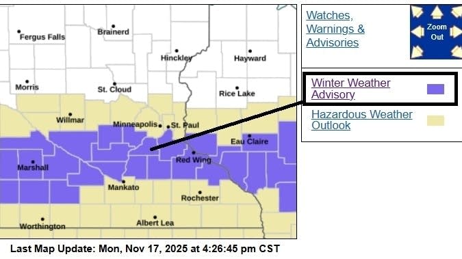 Winter weather advisory: Sloppy snow possible for southern Minnesota ...