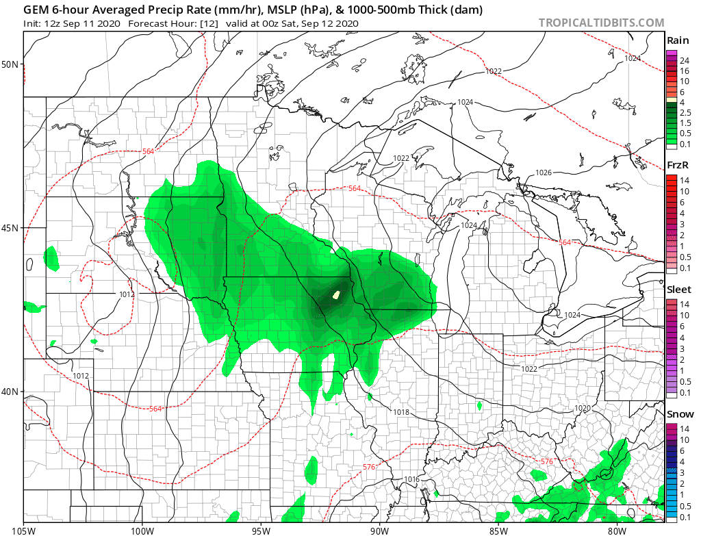 Canadian model output 7 pm Friday to 7 pm Saturday