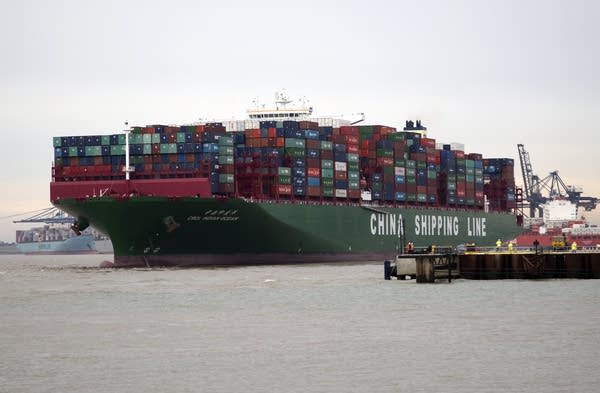Large container ship from China in England's Port of Felixstowe,(Photo by: Geography Photos/Universal Images Group via Getty Images)