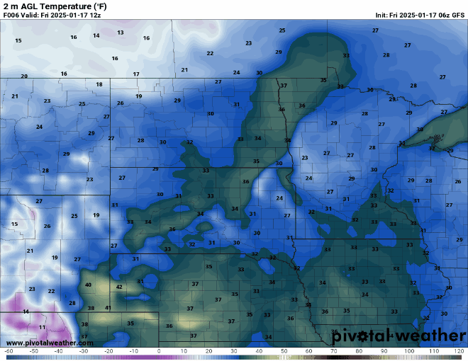 Temperatures Friday morning through Saturday morning