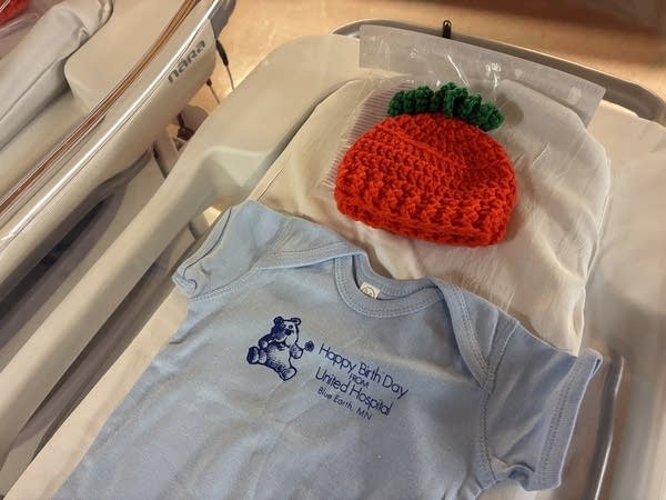 Local community members knit hats for the newborns at United Hospital District in Blue Earth, Minnesota.