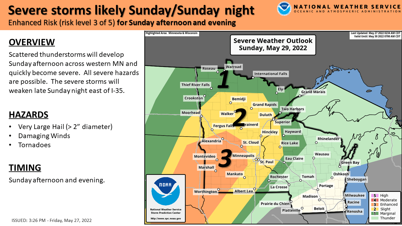 Severe weather risk areas Sunday