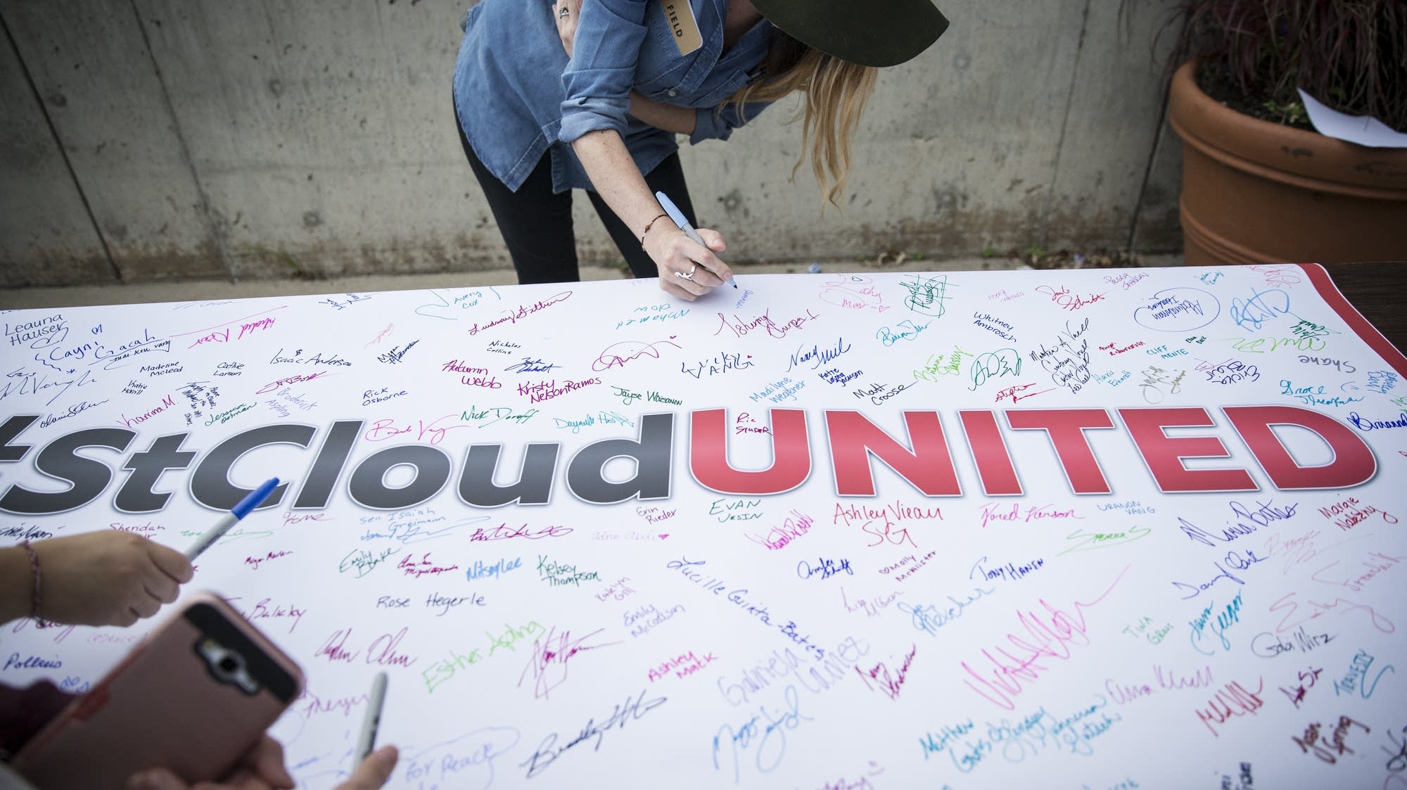Banner at a St. Cloud State University unity rally