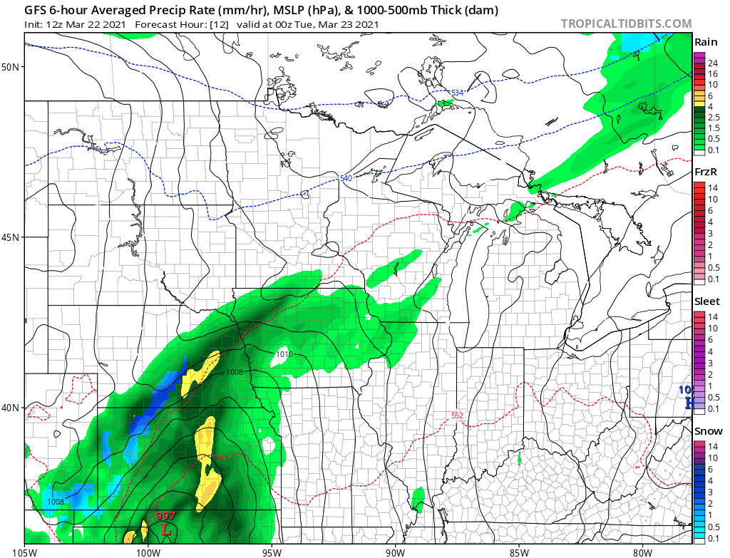 NOAA GFS model 6 pm Monday to 6 pm Wednesday